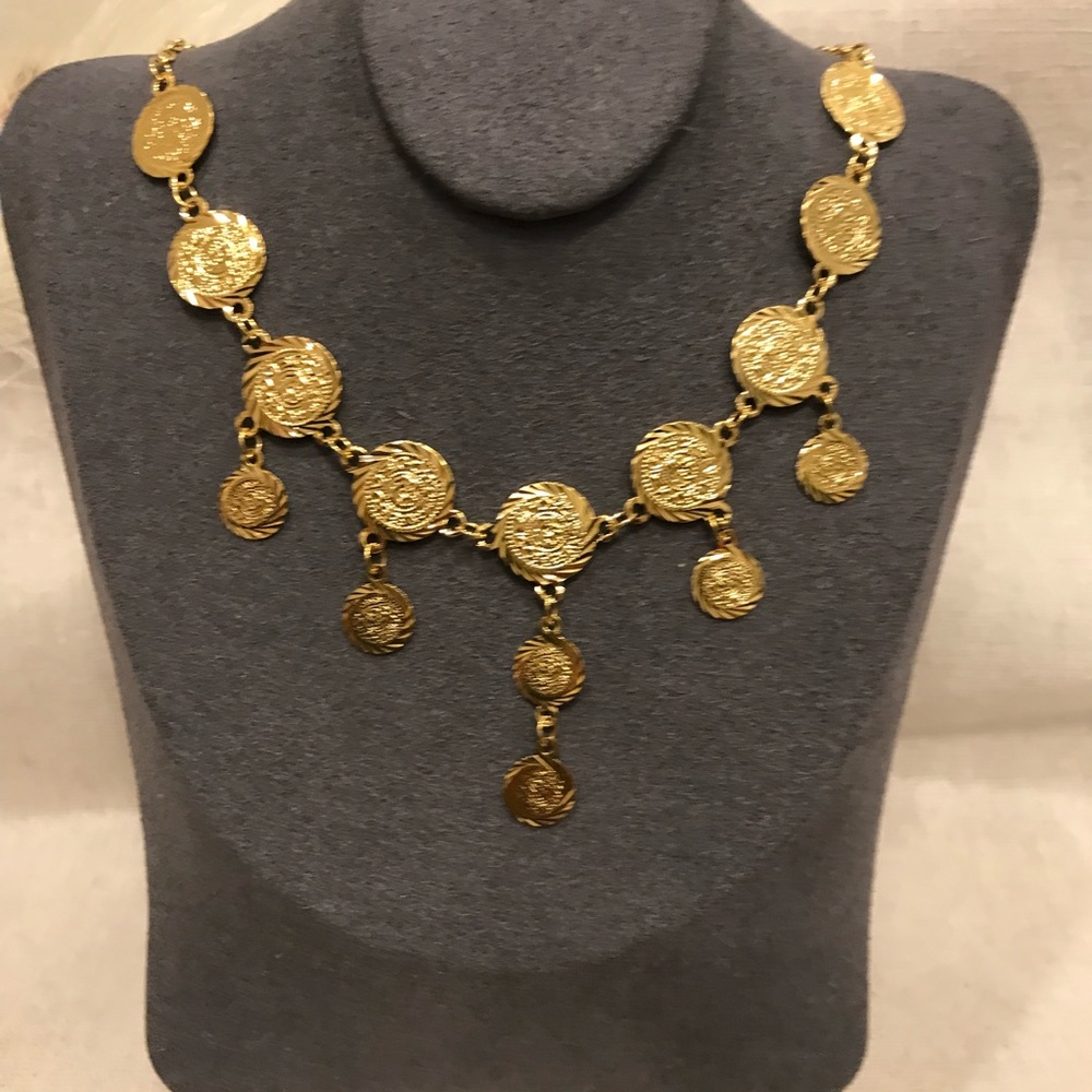 New-Vintage gold coin necklace, Lira Necklace, Middle East Jewelry Gold Necklace